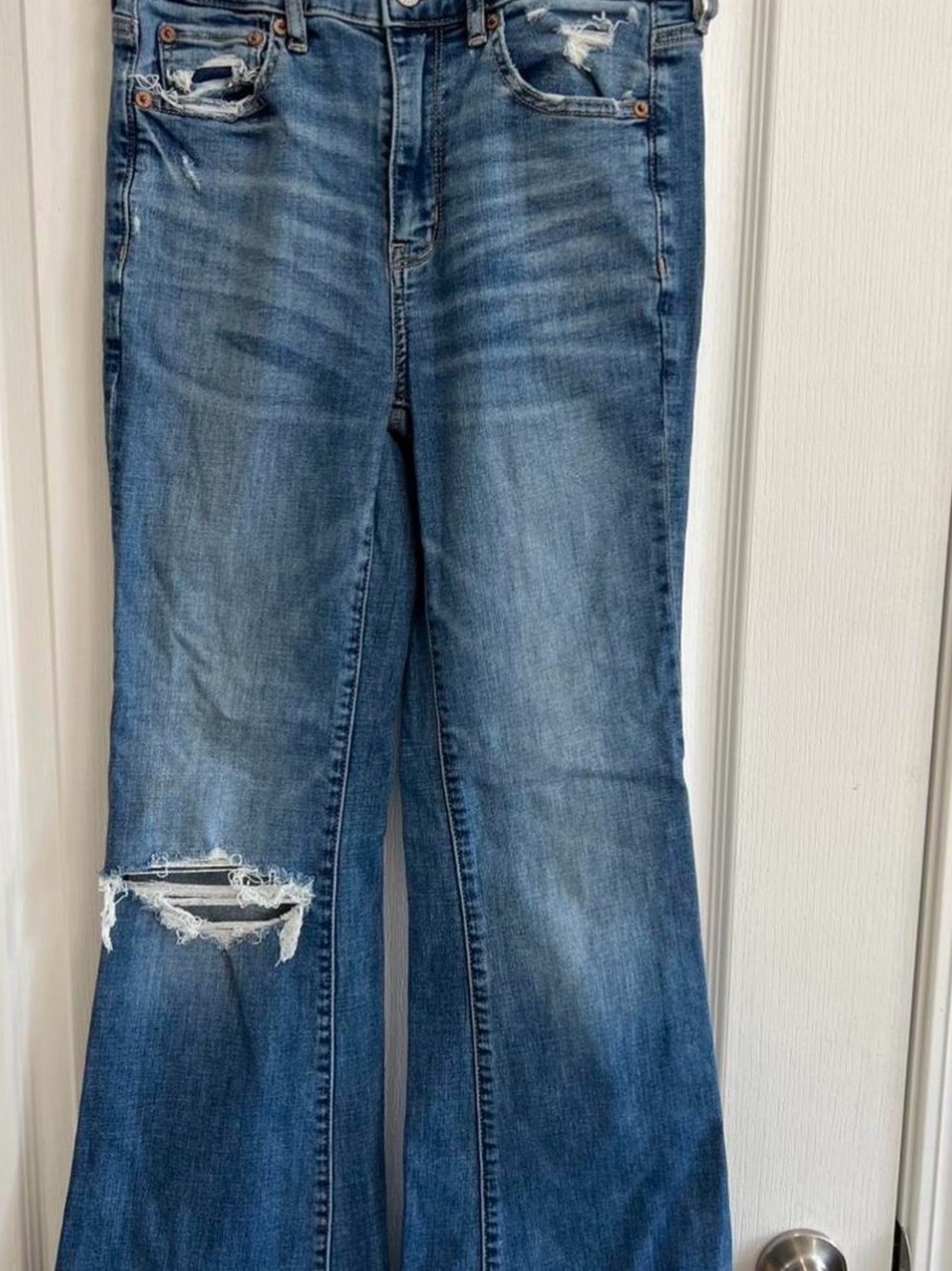 American Eagle Outfitters Distressed Medium Blue Flare Jeans